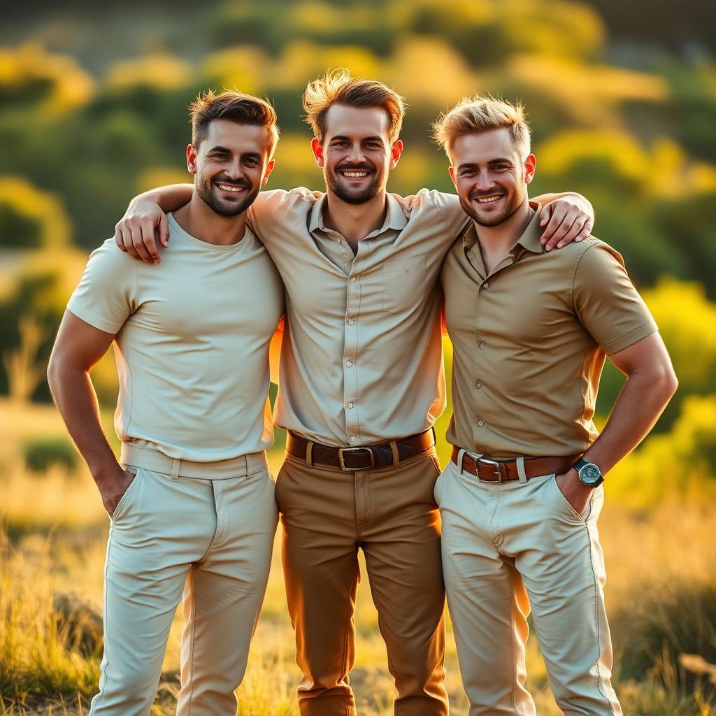 Three friends walking the journey together in golden light